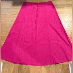 Bright Pink Linen A-Line Midi Swing Skirt Sz 18